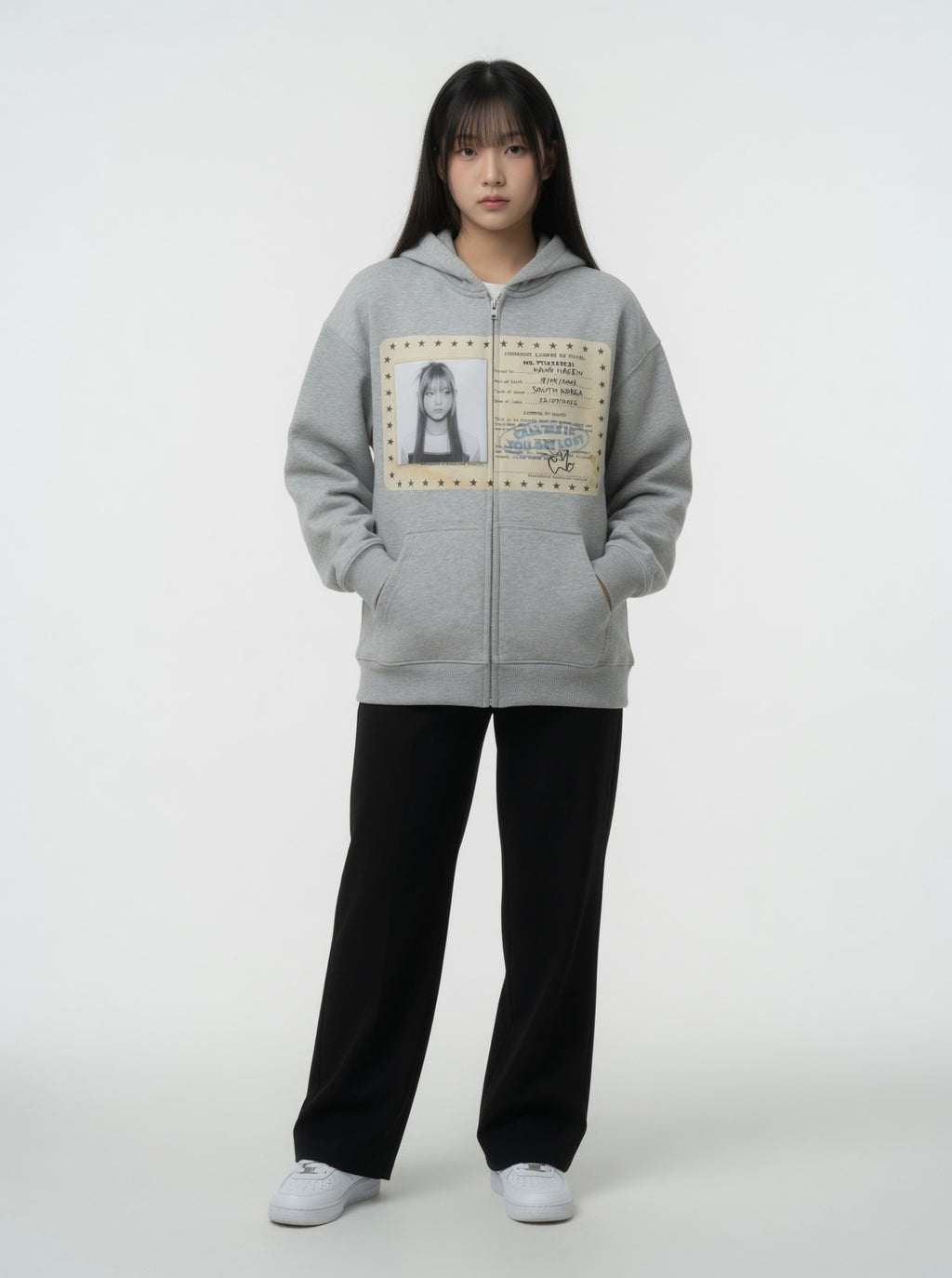 Vintage Washed Zip-Up Fleece Hoodie — Heather Grey Oversize