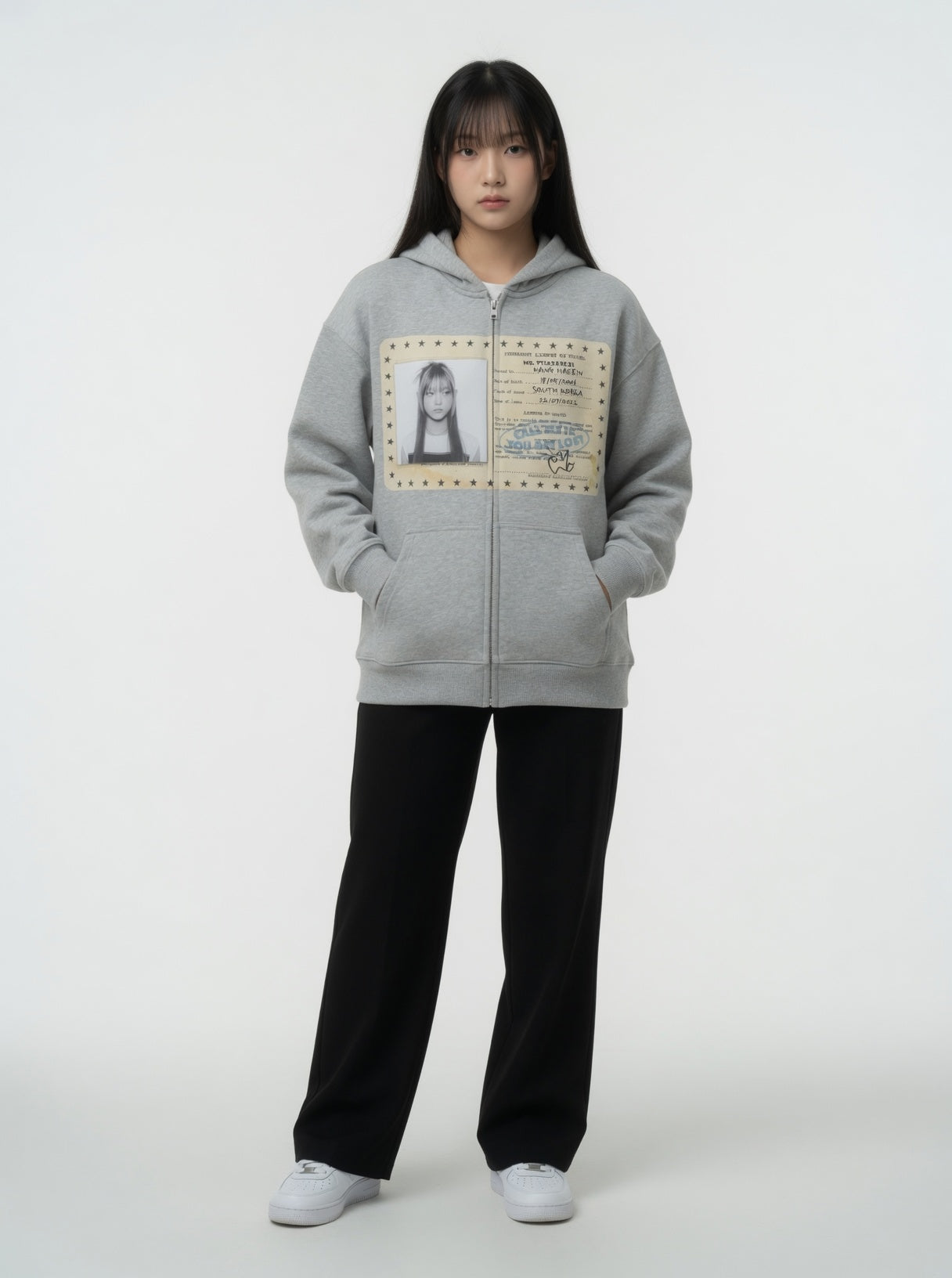 Vintage Washed Zip-Up Fleece Hoodie — Heather Grey Oversize