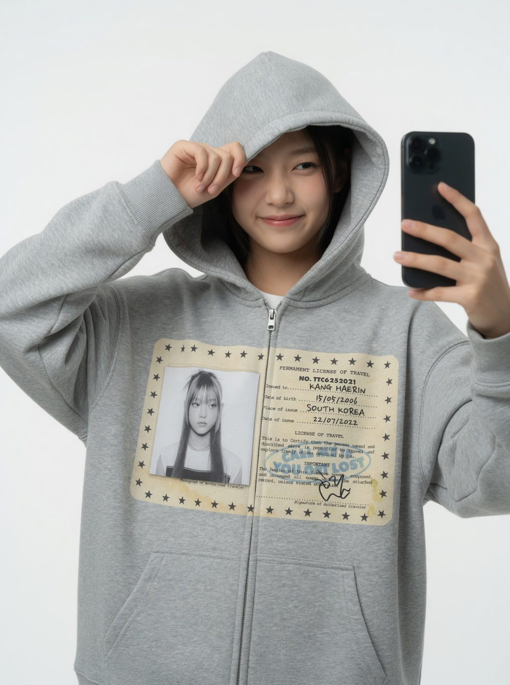 Vintage Washed Zip-Up Fleece Hoodie — Heather Grey Oversize
