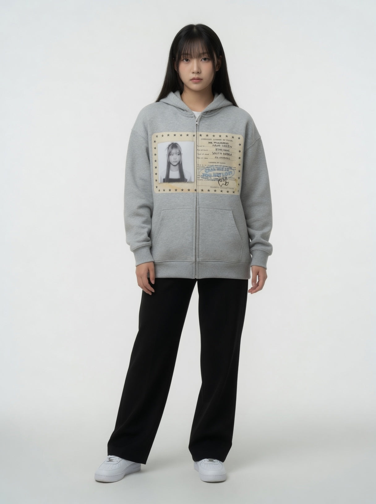 Vintage Washed Zip-Up Fleece Hoodie — Heather Grey Oversize