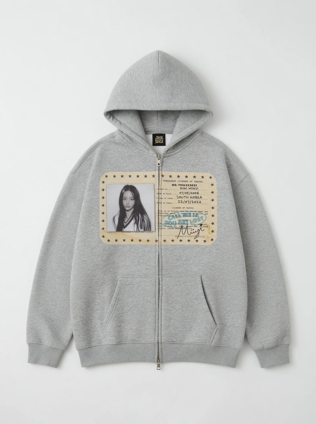Heather grey travel license graphic full-zip hoodie product view